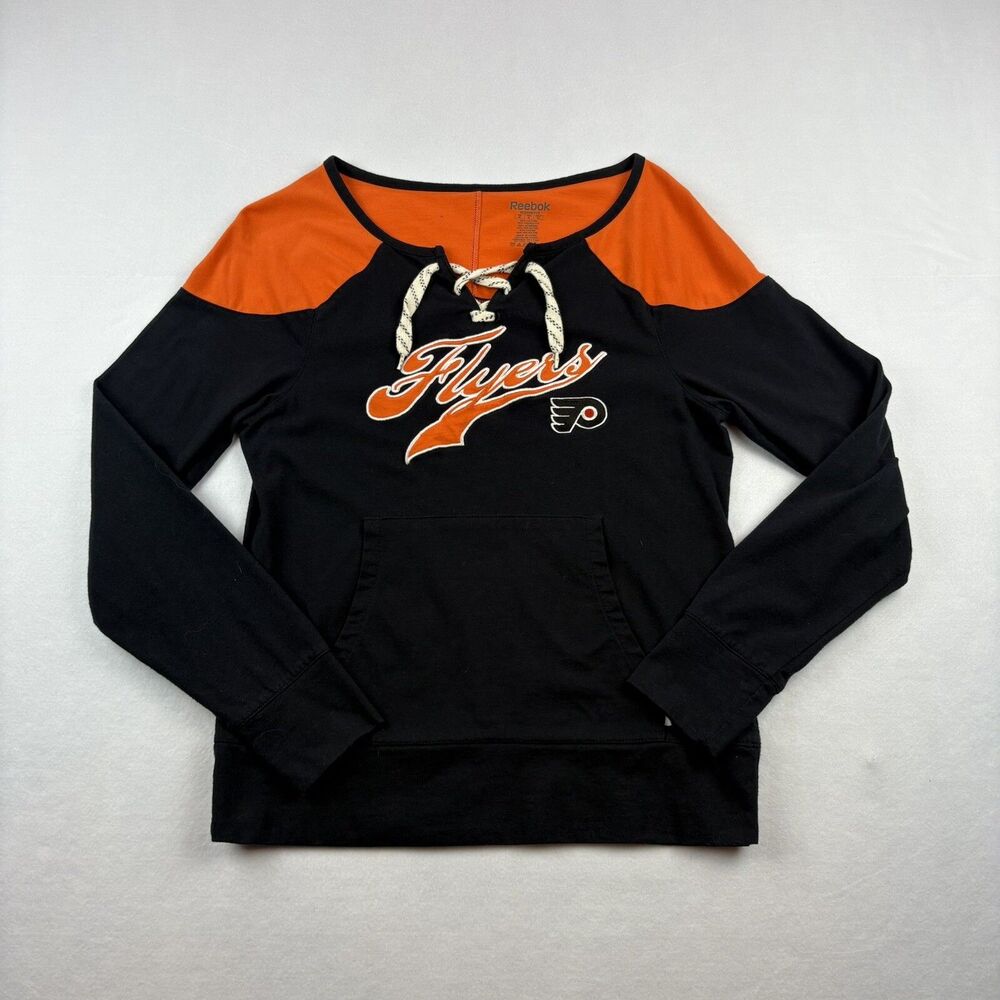 Philadelphia Flyers NHL Reebok Sweatshirt Womens M Black Lace Up Neck
